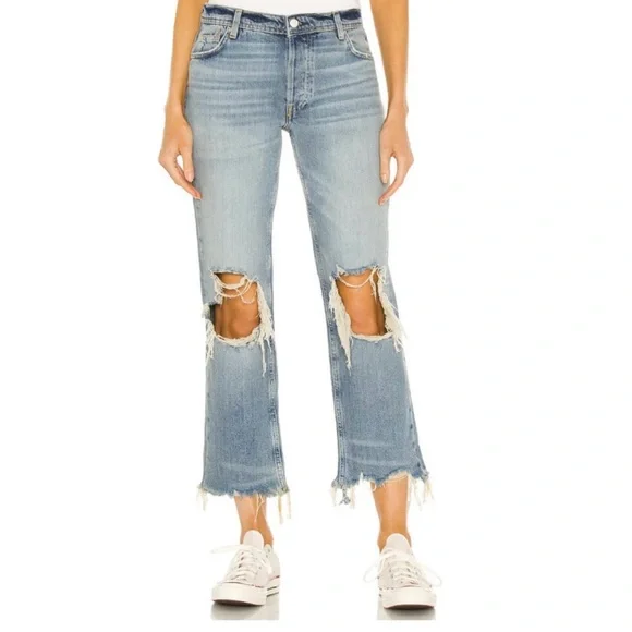 We The Free Maggie Mid Rise Straight Distressed Jeans in Light Stone - Picture 4 of 16